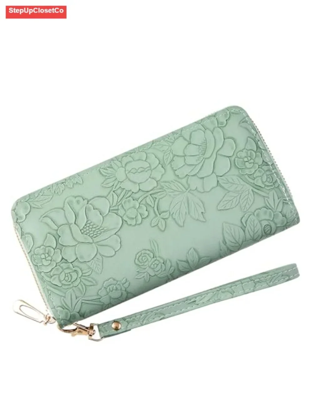 RFID Wristlet Wallet Women Floral Faux Leather Credit Card Holder Zip Around